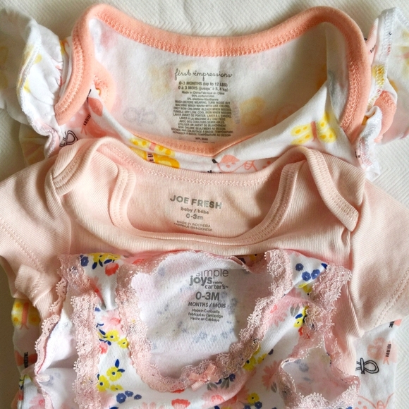 mixed brands 5-pack pastel bodysuit diaper shirt bundle 3 months baby girl - Picture 3 of 8